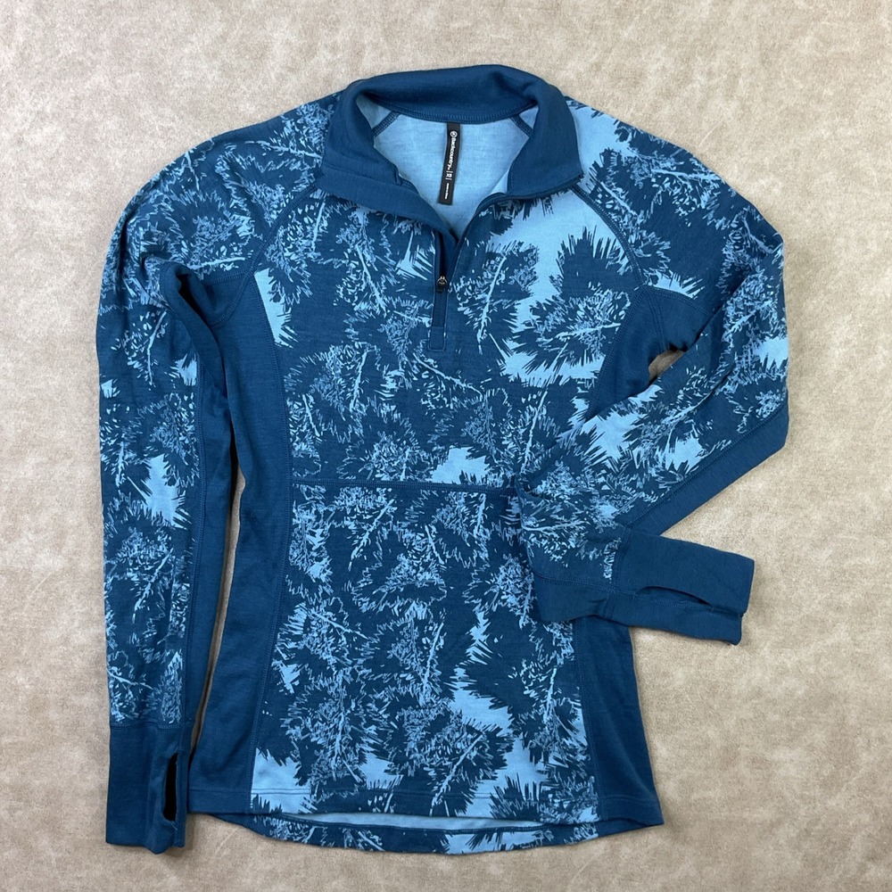 Backcountry Womens XS Floral Merino Wool Blend 1/4 Zip Pullover Thumb Holes